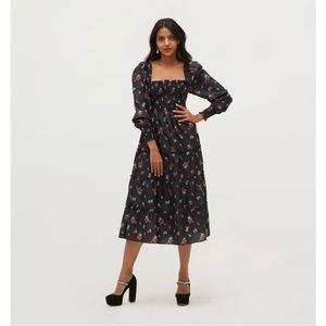 NWT Hill House Naomi Dress in Black Ikat Taffeta, Size L